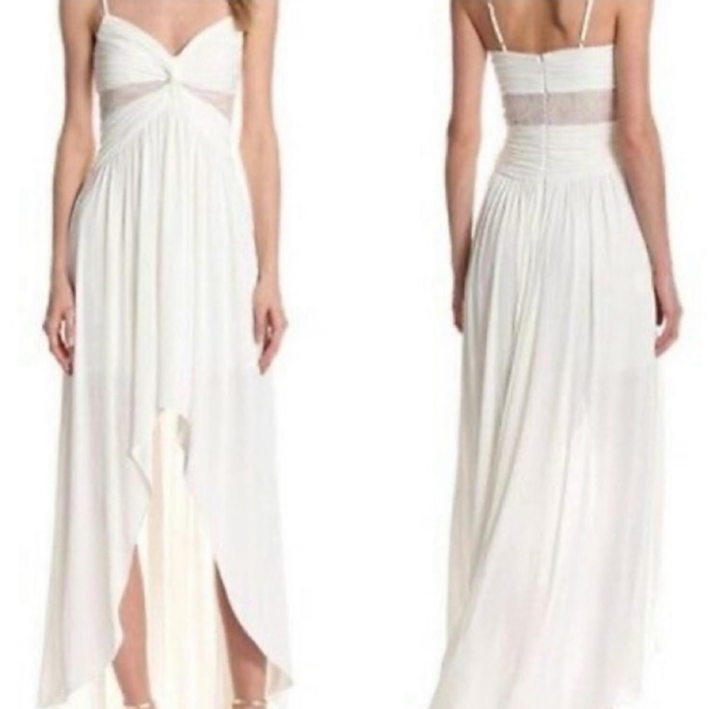 Max & Cleo High-Low Lace Spaghetti Strap Jersey Gown In White Women's Size 4